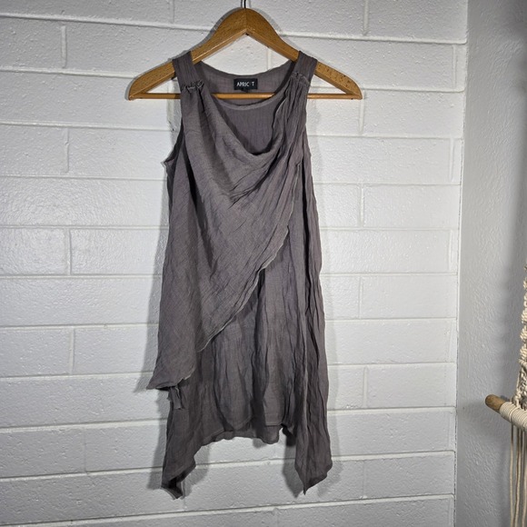 APRICOT Tops - Apricot Drape Front Sleeveless Tunic Top Small Gauze Lagenlook Boho Asymmetrical
